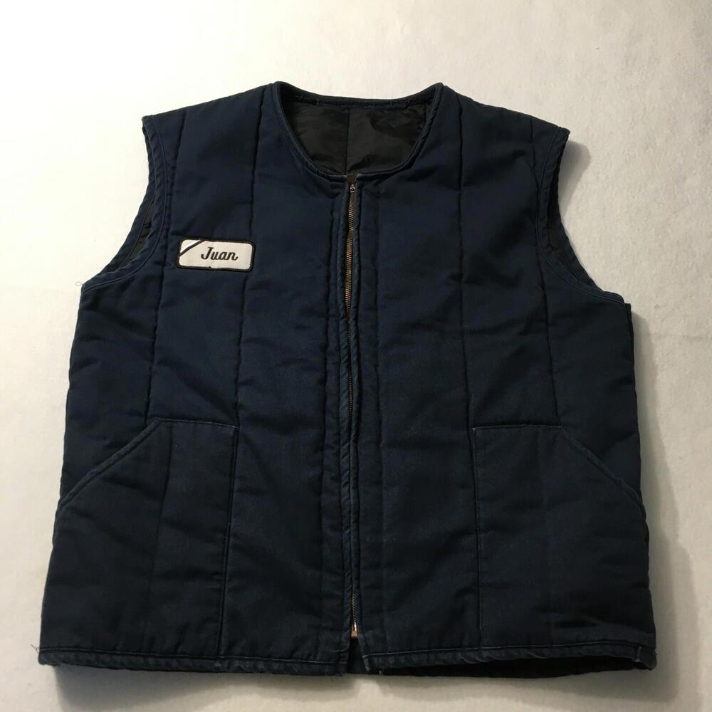 VINTAGE BLUE Vest men’s size Large full zip Quilted VTG PATCH JUAN